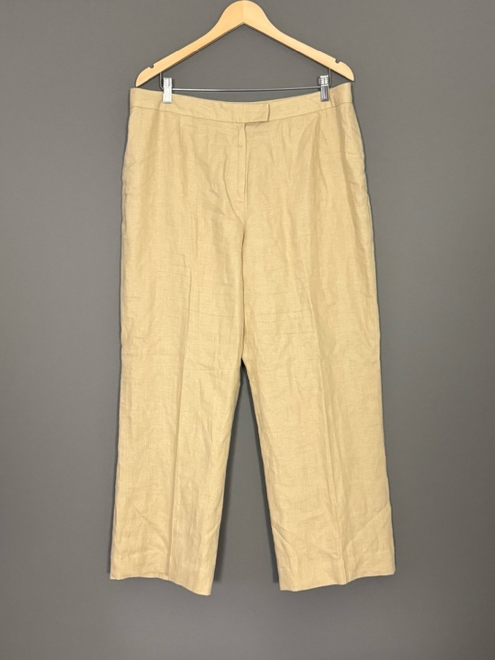 Kasper 100% Linen Relaxed Straight Leg Trousers Pants Beige Tan Womens 16
